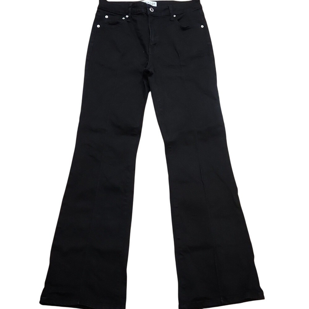 Derek Lam 10 Crosby Flare Boot Cut Seamed Front Black Denim Rich Mom Mid Rise 27